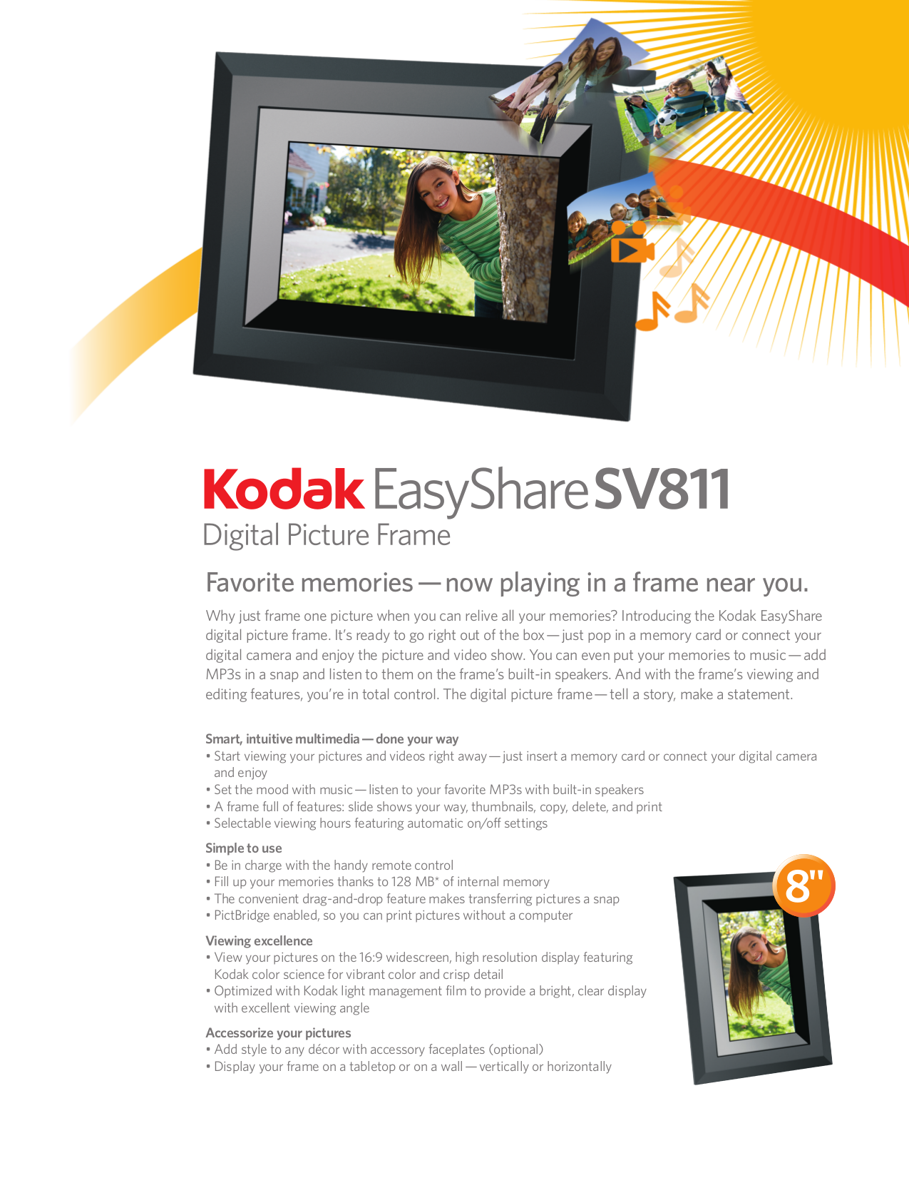 Download free pdf for Kodak EasyShare SV811 Digital Photo Frame manual